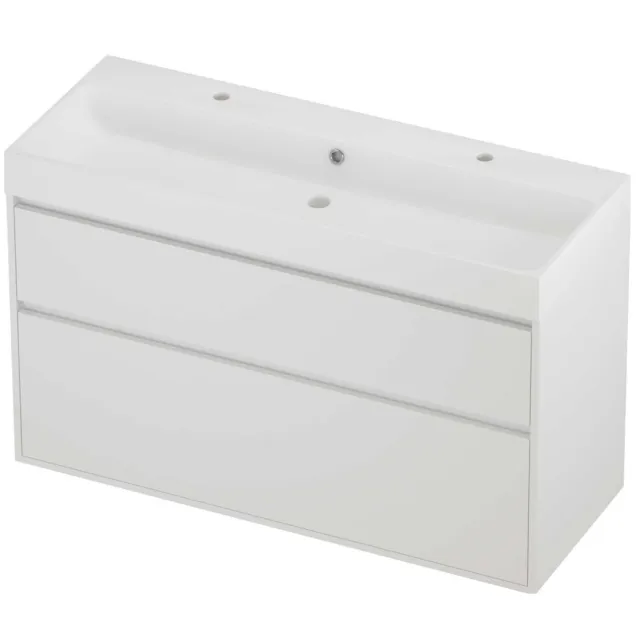 Proline Podium Badmeubelset Polystone Loft 2 Kraangaten Greeploos 120x46x75 cm Mat Wit Mat White