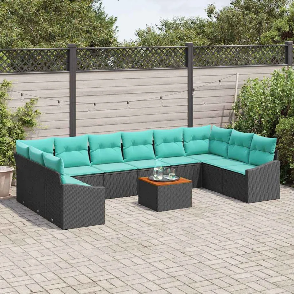 vidaXL Tuinbankenset 11 st Zwart poly rattan, foto 3