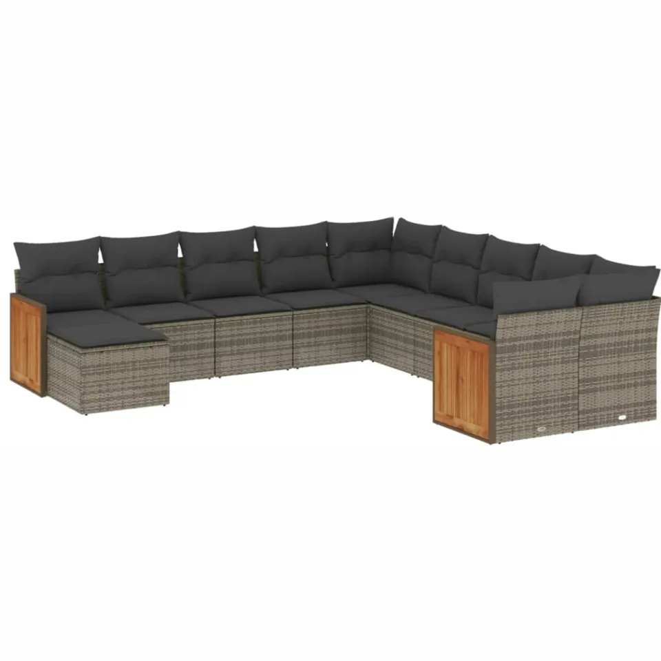 vidaXL 11-delige Loungeset met kussens poly rattan grijs, foto 3