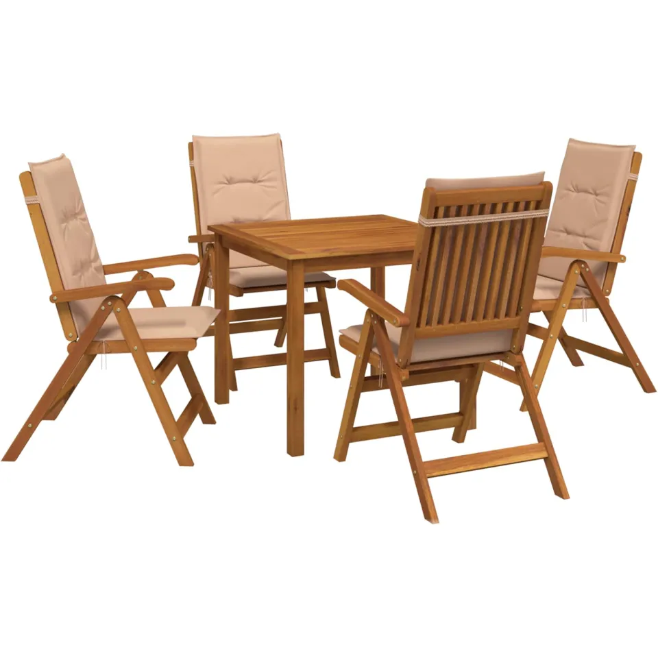 vidaXL 5-delige tuin eetset 4-zits Beige Massief Acaciahout Bruin