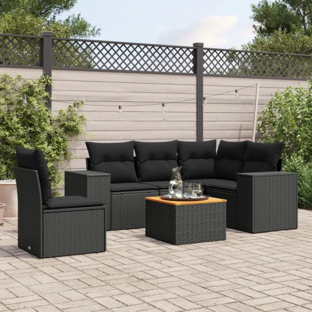 vidaXL 6-delige Loungeset met kussens poly rattan zwart, foto 2