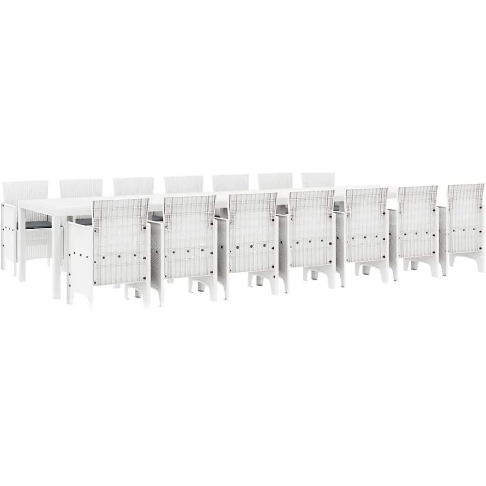 vidaXL Tuin Eettafelset met kussens 15 st Wit PP