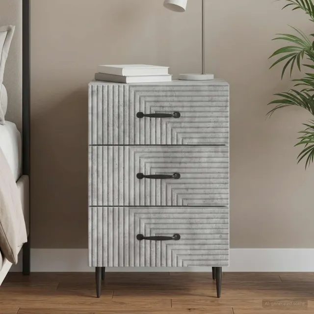 vidaXL Nachtkastje met lade Betongrijs 43 x 41 x 66,5 cm Bewerkt hout grijs, foto 2