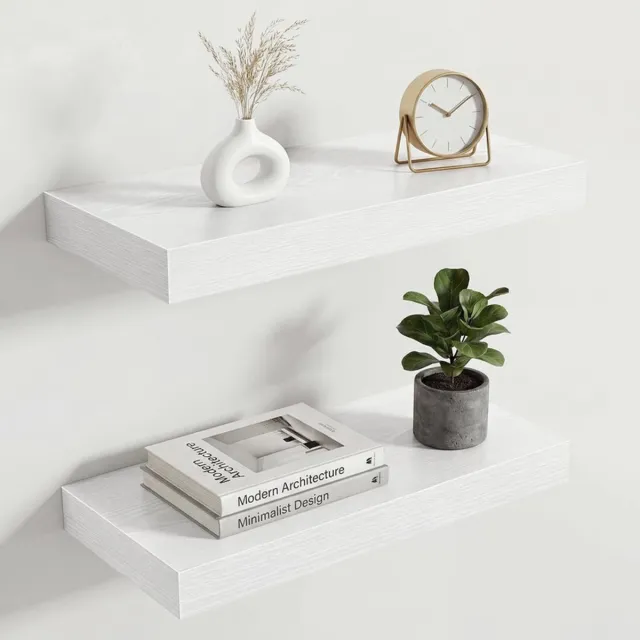 Trywise Zwevende Wandplanken Set van 2 - 40 x 16,5 cm - Wit - Met Verborgen Metalen Beugels