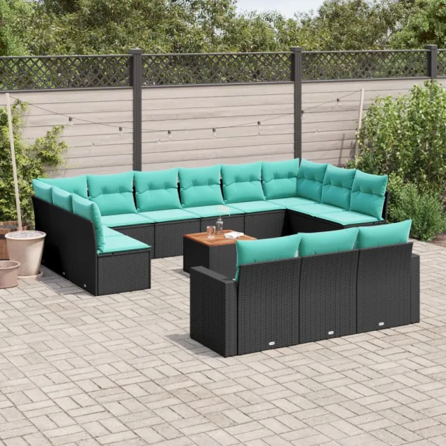 vidaXL 14-delige Loungeset met kussens poly rattan zwart, foto 2