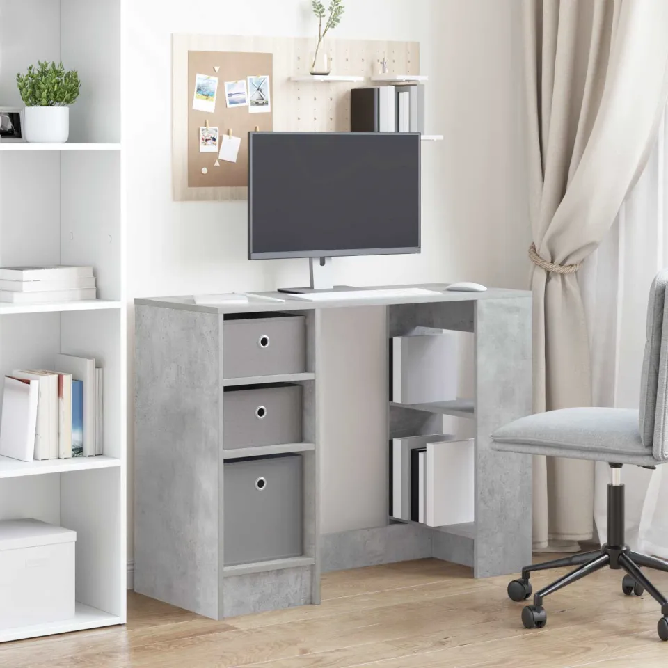 vidaXL Bureau Beton Grijs 100 x 40 x 75 cm Bewerkt hout, foto 4