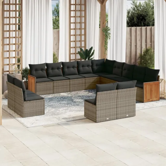 vidaXL 13-delige Loungeset met kussens poly rattan grijs, foto 2