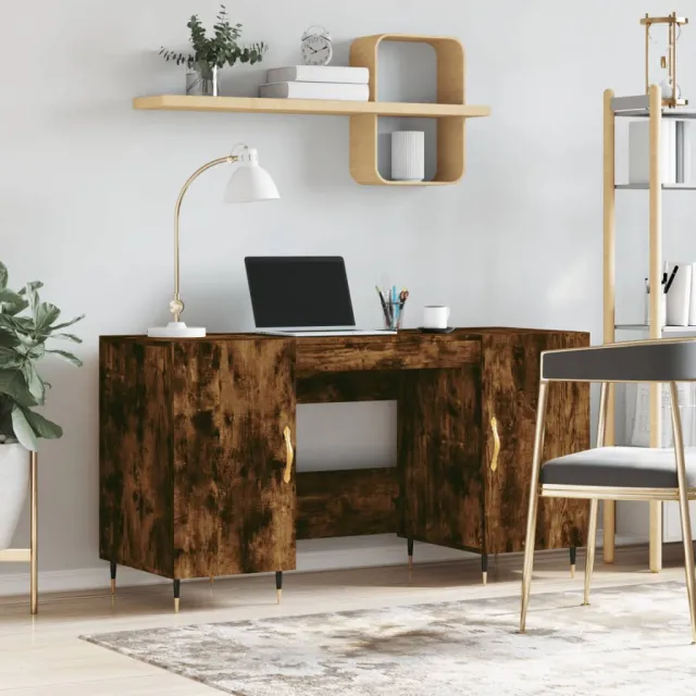 vidaXL Bureau 140x50x75 cm bewerkt hout gerookt eikenkleurig, foto 2