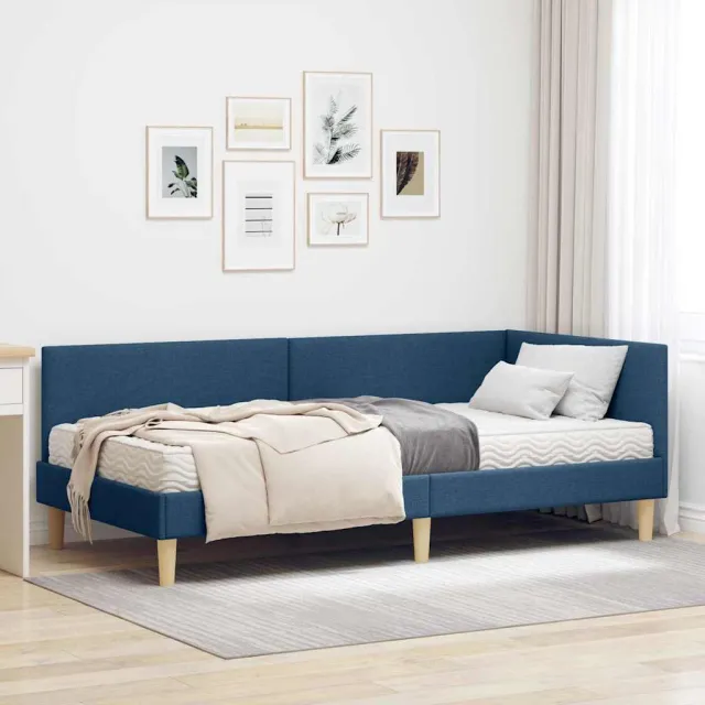 vidaXL Hoekbedframe met Matras 2 st Blauw 90 x 200 cm Stof