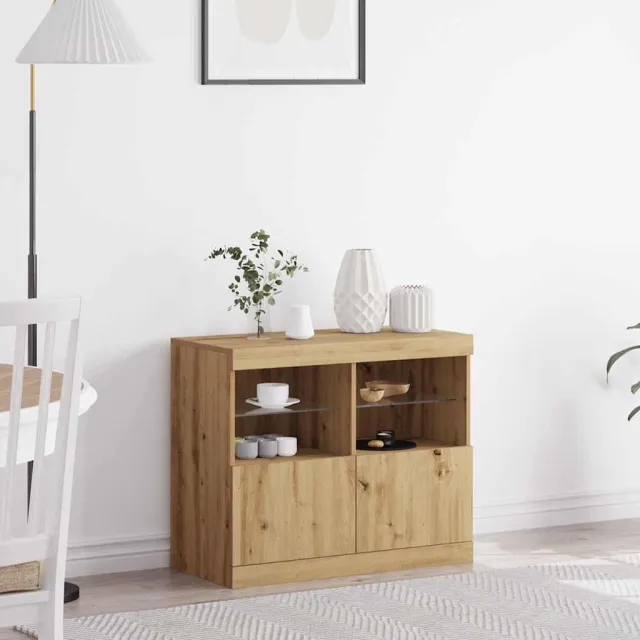 vidaXL LED Sideboard Bruin 81 x 37 x 66,5 cm Bewerkt hout