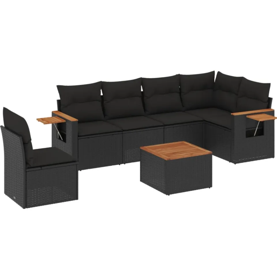 vidaXL 7-delige Loungeset met kussens poly rattan zwart