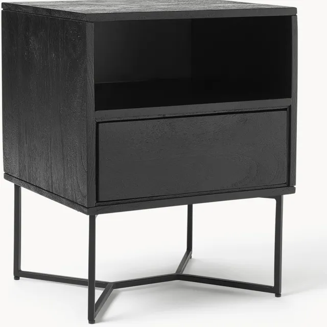 Westwing Collection Nachtkastje Luca van mangohout met lades Zwart