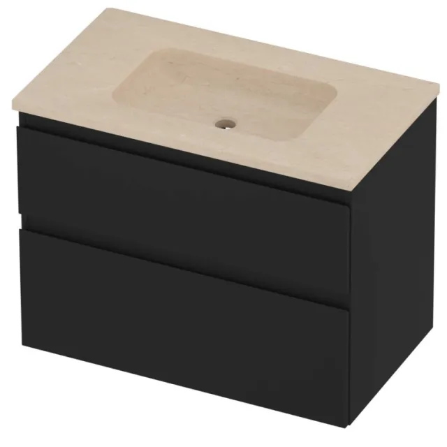 Proline Rollo Badmeubelset Hardsteen Elegant Zonder Kraangat 80x46x62 cm Sand Stone Mat Zwart