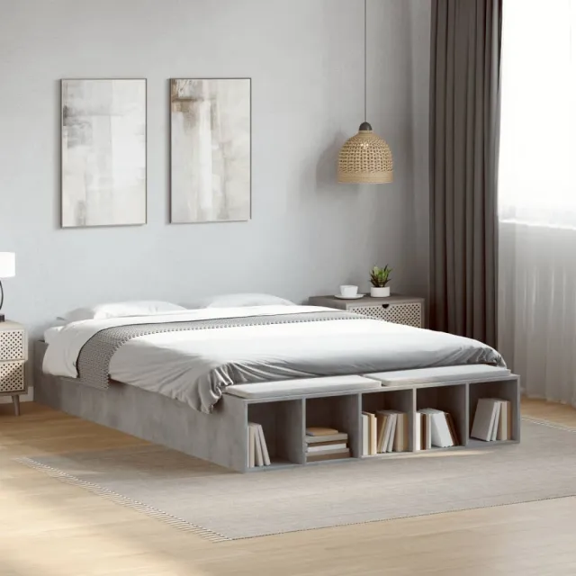 vidaXL Bedframe bewerkt hout betongrijs 135x190 cm grijs