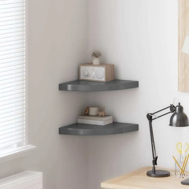 vidaXL Hoekschappen zwevend 2 st 35x35x3,8 cm MDF hoogglans grijs