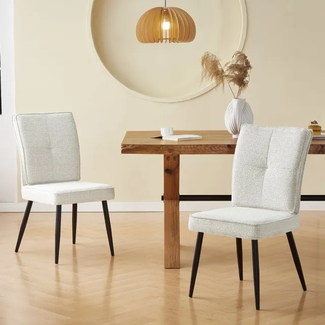 Welltin Eetkamerstoelen - Set van 2 - Fluwelen Hahnentand Bekleding - Stoelen met Metalen Poten - Gestoffeerde Stoelen - Keukenstoelen - Woonkamerstoelen - Moderne Eetstoelen - Comfortabele Stoelen - Beige