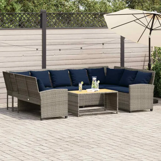 vidaXL Tuinbank met kussens poly rattan grijs, foto 2