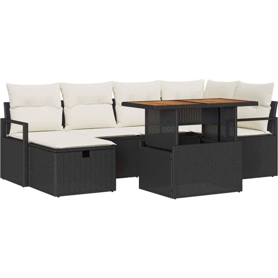 vidaXL Tuinbankenset 7 st Zwart poly rattan