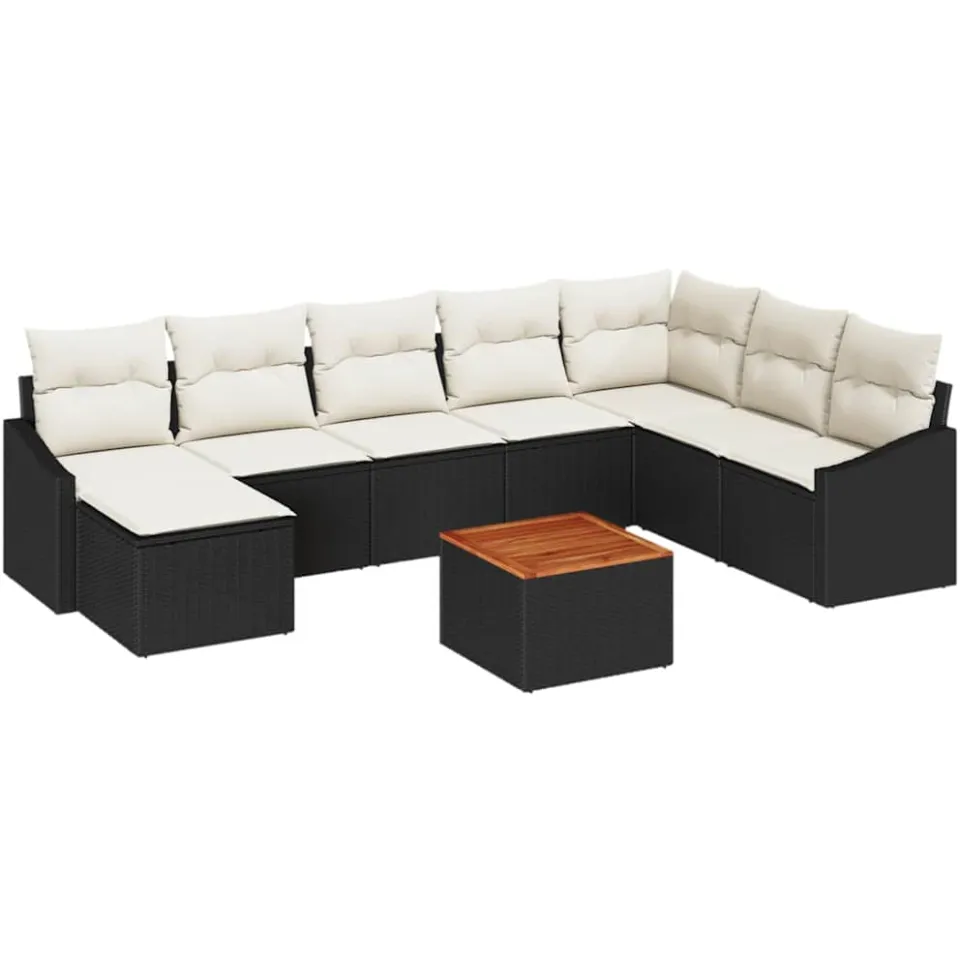 vidaXL Tuinbankenset 9 st Zwart poly rattan