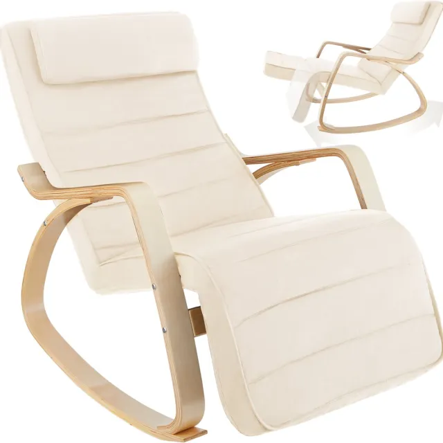 Tectake Schommelstoel met kussen – Relaxstoel, loungestoel & fauteuil voor de woonkamer - Schommelstoel, voedingsstoel voor de babykamer – Comfortabele TV-stoel met voetensteun – Beige