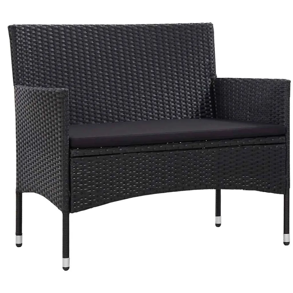 vidaXL 4-delige Loungeset met kussens poly rattan zwart, foto 2