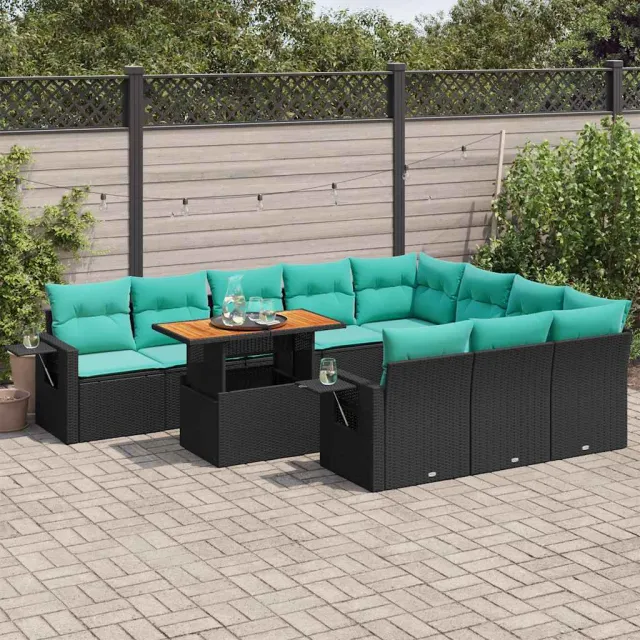 vidaXL 11-delige Loungeset met kussens poly rattan zwart, foto 2