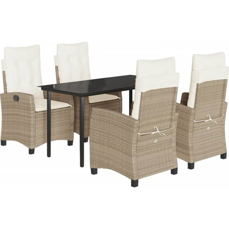 vidaXL 5-delige Tuinset met kussens poly rattan beige