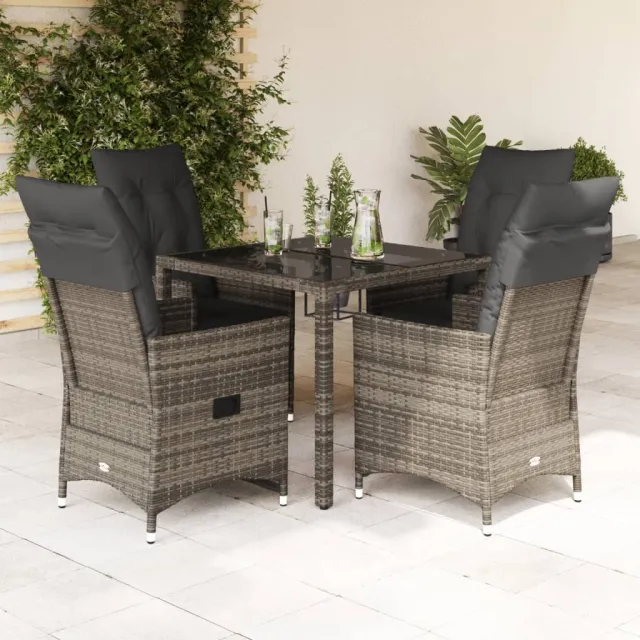vidaXL 5-delige Tuinset met kussens poly rattan grijs, foto 2