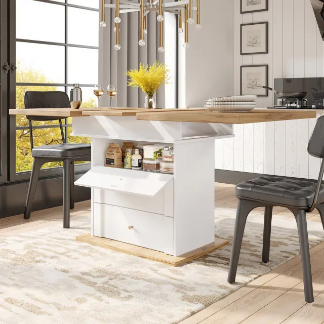 STILVORA Eettafel - Uitschuifbaar Met Verborgen Opbergruimte - Voor Keuken En Woonkamer - MDF Metaal - 110-140x80x75 Cm - Wit