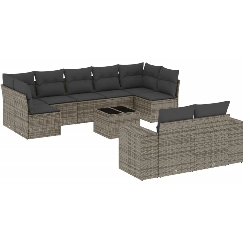 vidaXL 10-delige Loungeset met kussens poly rattan grijs