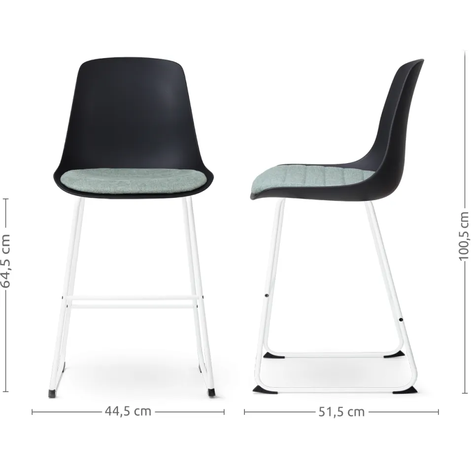 Nolon Nino-Liv barkruk zwart met zacht groen zitkussen - wit onderstel - 65 cm, foto 3