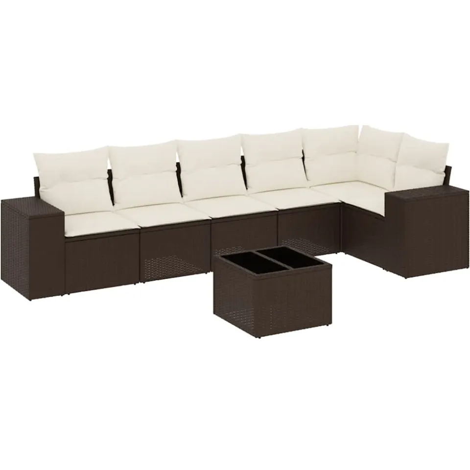 vidaXL 7-delige Loungeset met kussens poly rattan bruin, foto 3