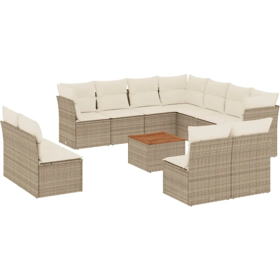 vidaXL 12-delige Loungeset met kussens poly rattan beige
