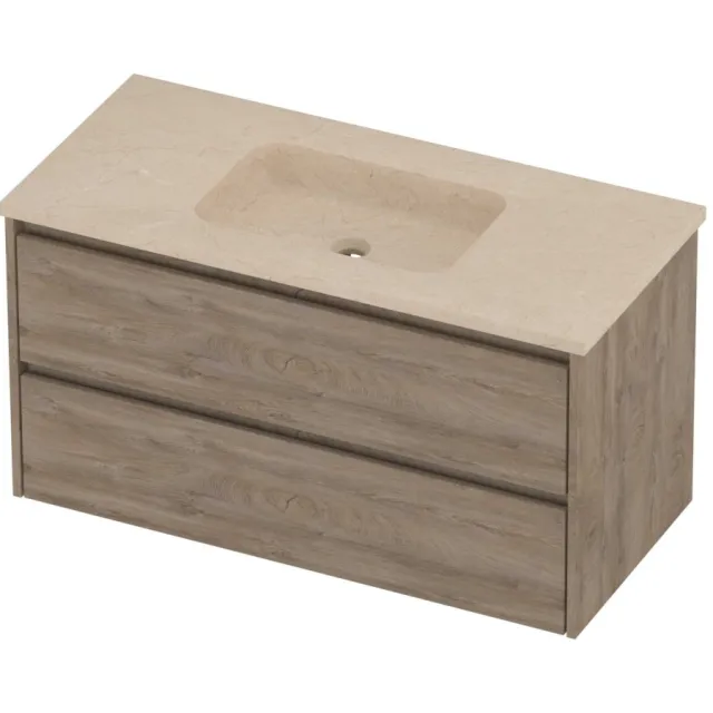 Proline Rollo Badmeubelset Hardsteen Elegant Zonder Gat 100x46x54 cm Sand Stone Raw Oak Eiken