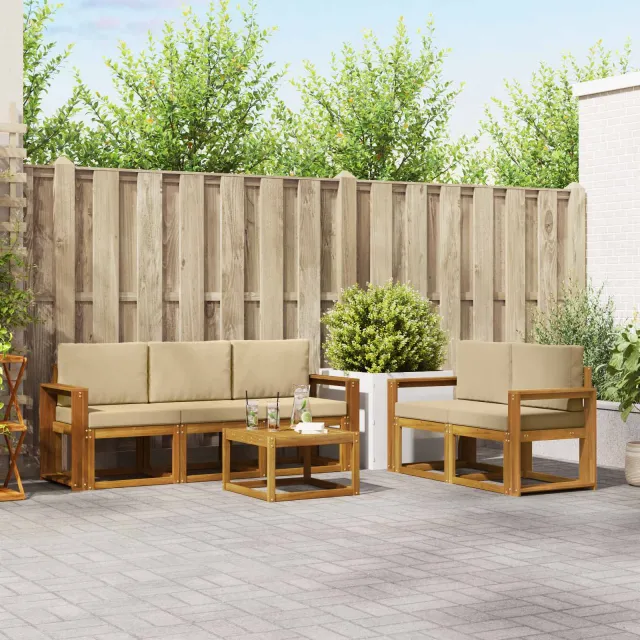 vidaXL Buiten bankenset 6 st 5-zits Natuurlijk en Beige