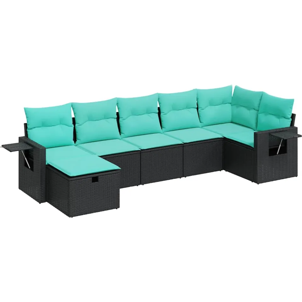vidaXL 7-delige Loungeset met kussens poly rattan zwart, foto 3