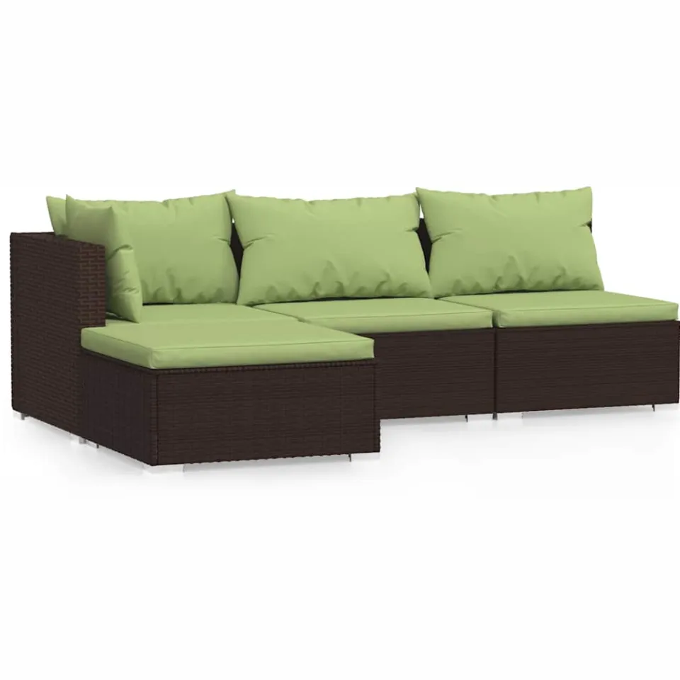 vidaXL 4-delige Loungeset met kussens poly rattan bruin, foto 3