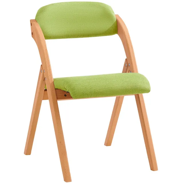 SoBuy Houten Klapstoel met Gestoffeerd Zitkussen, Bureaustoel, Eetkamerstoel, Natuur/Groen, 47.5x77x59 cm, FST92-GR - voor eetkamer, balkon of kantoor