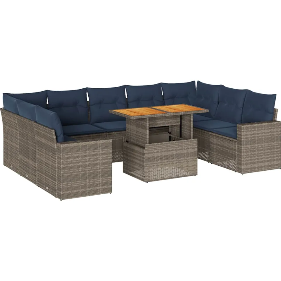 vidaXL 10-delige Loungeset met kussens poly rattan grijs, foto 3