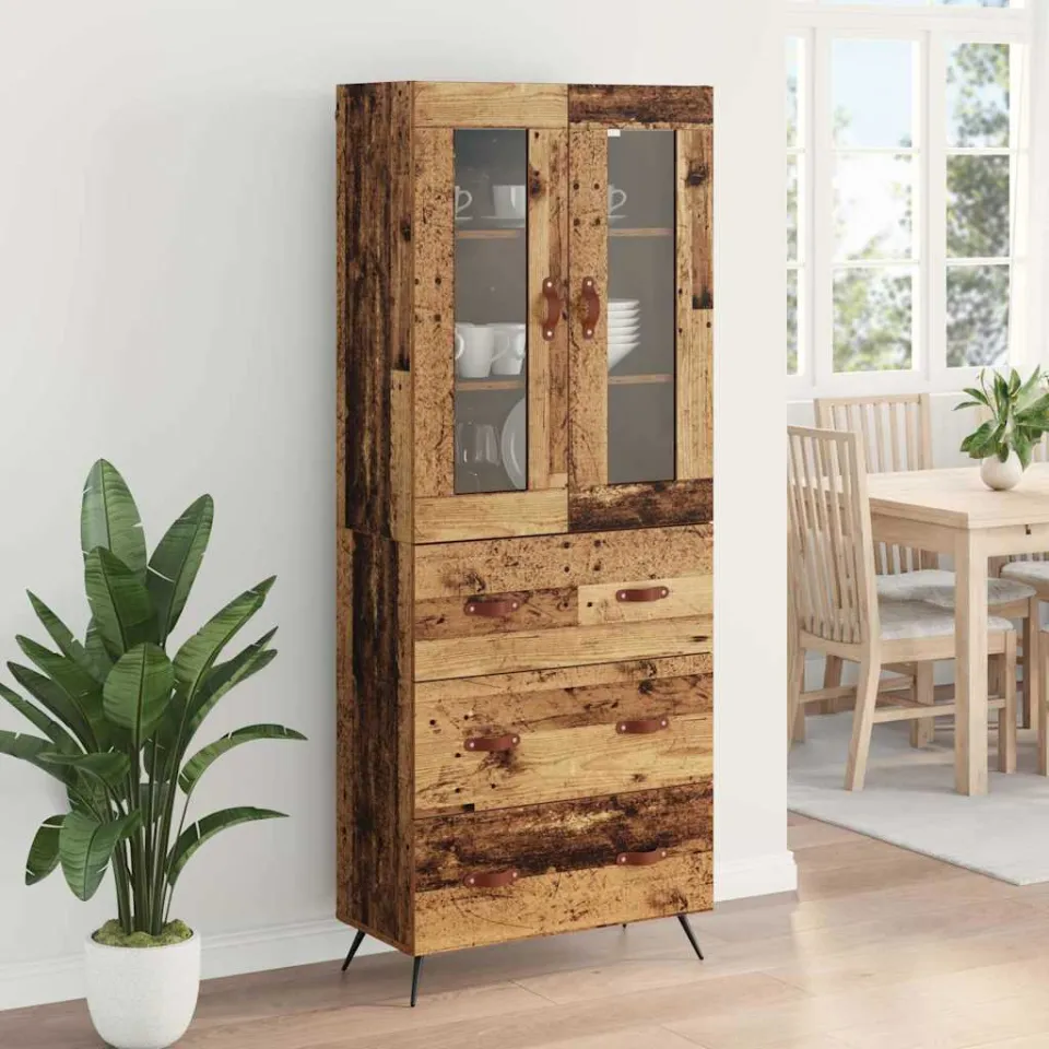 vidaXL Hoge opbergkast met plank 2 st Oudhout 69,5 x 34 x 180 cm bruin, foto 3