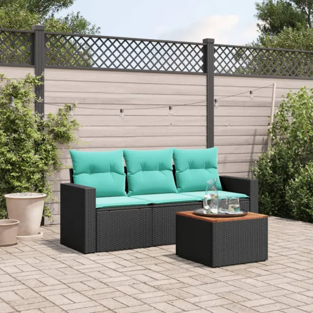 vidaXL 4-delige Loungeset met kussens poly rattan zwart, foto 2