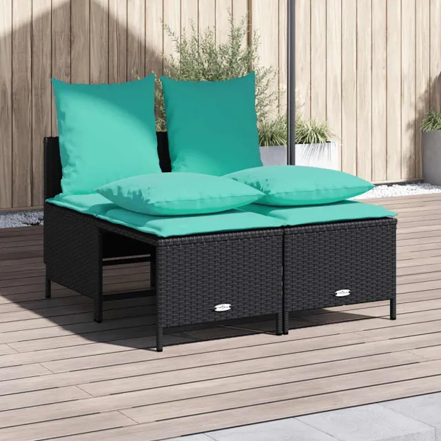 vidaXL 4-delige tuinbankset met kussens, zwart polyrotan, foto 2