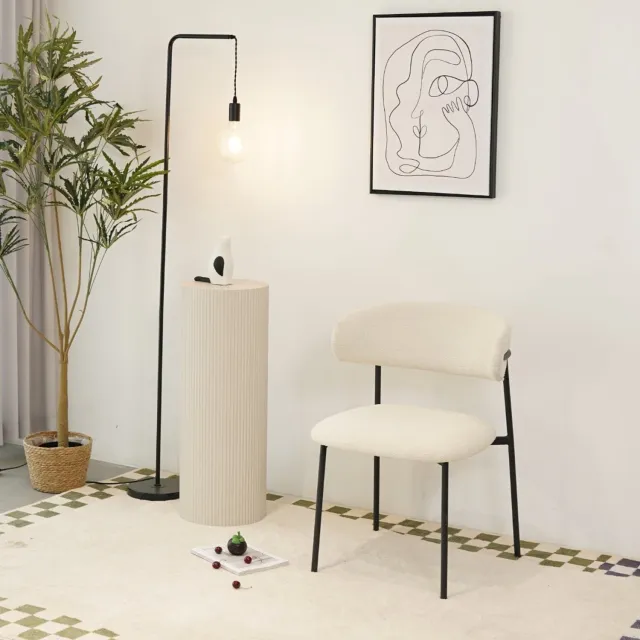 Giga Living Eetkamerstoel Bouclé Wit - Zithoogte 49cm - 55x55x70cm - Diana - Set van 2