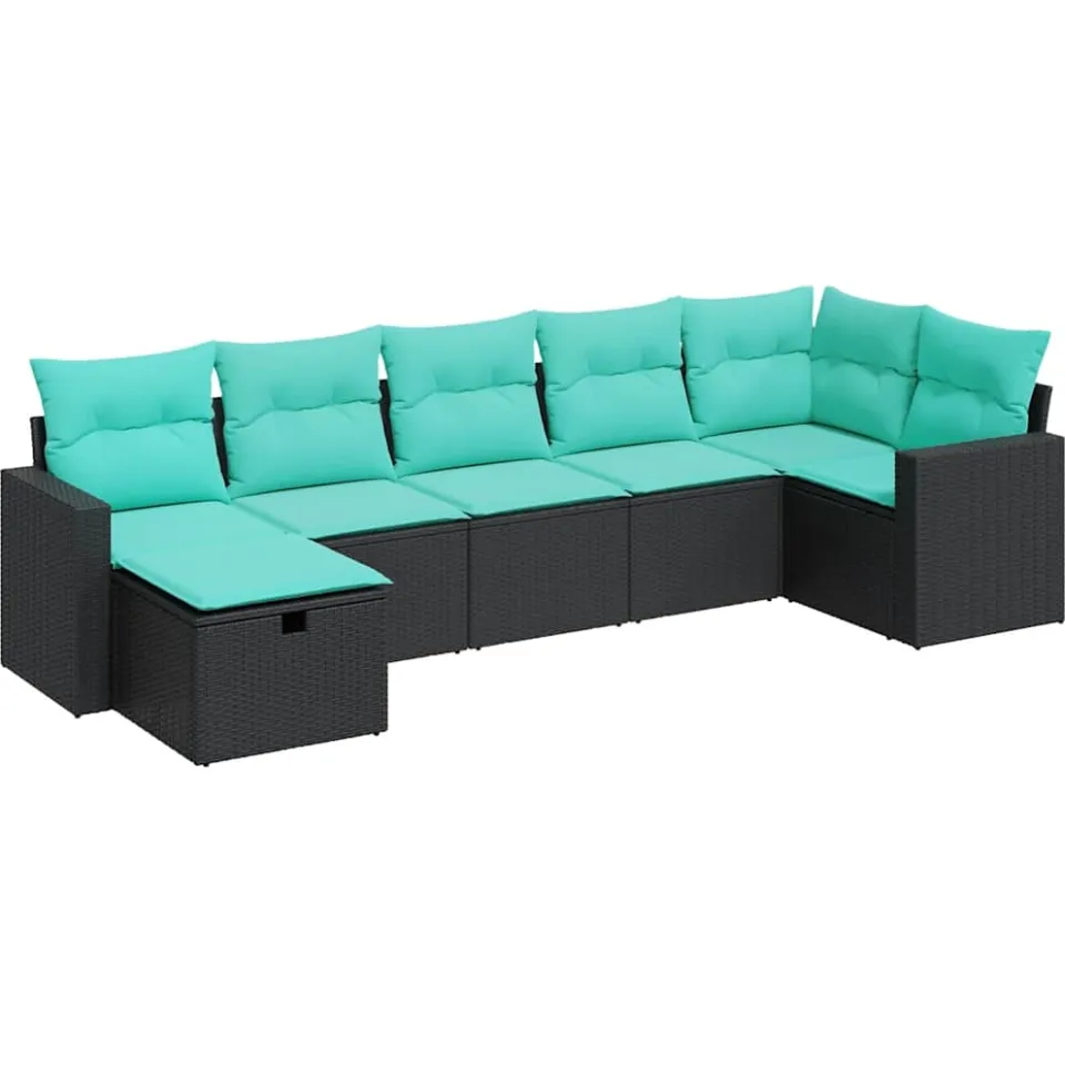 vidaXL 7-delige Loungeset met kussens poly rattan zwart, foto 3