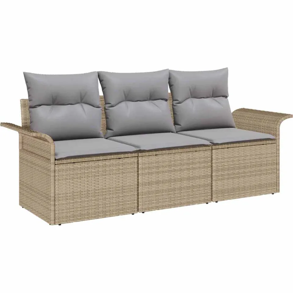 vidaXL Tuin Sofa Set 3 st Beige Poly riet