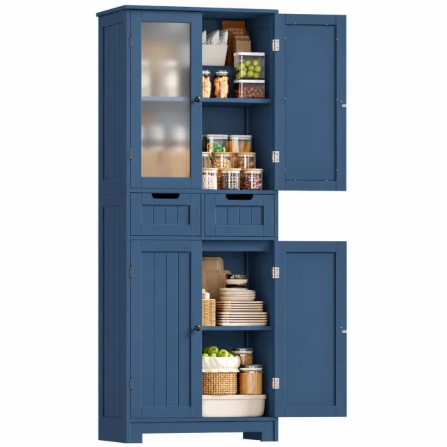 DPLUNIQ Dressoir - Keukenkast - Buffetkast - Kast - Multifunctioneel - 4 Deuren/2 Laden - Praktisch - 60x30x170cm - MDF - Blauw