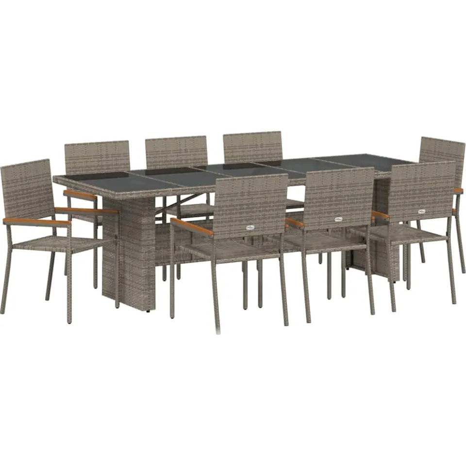 vidaXL Tuin eettafelset 9 st Grijs poly rattan