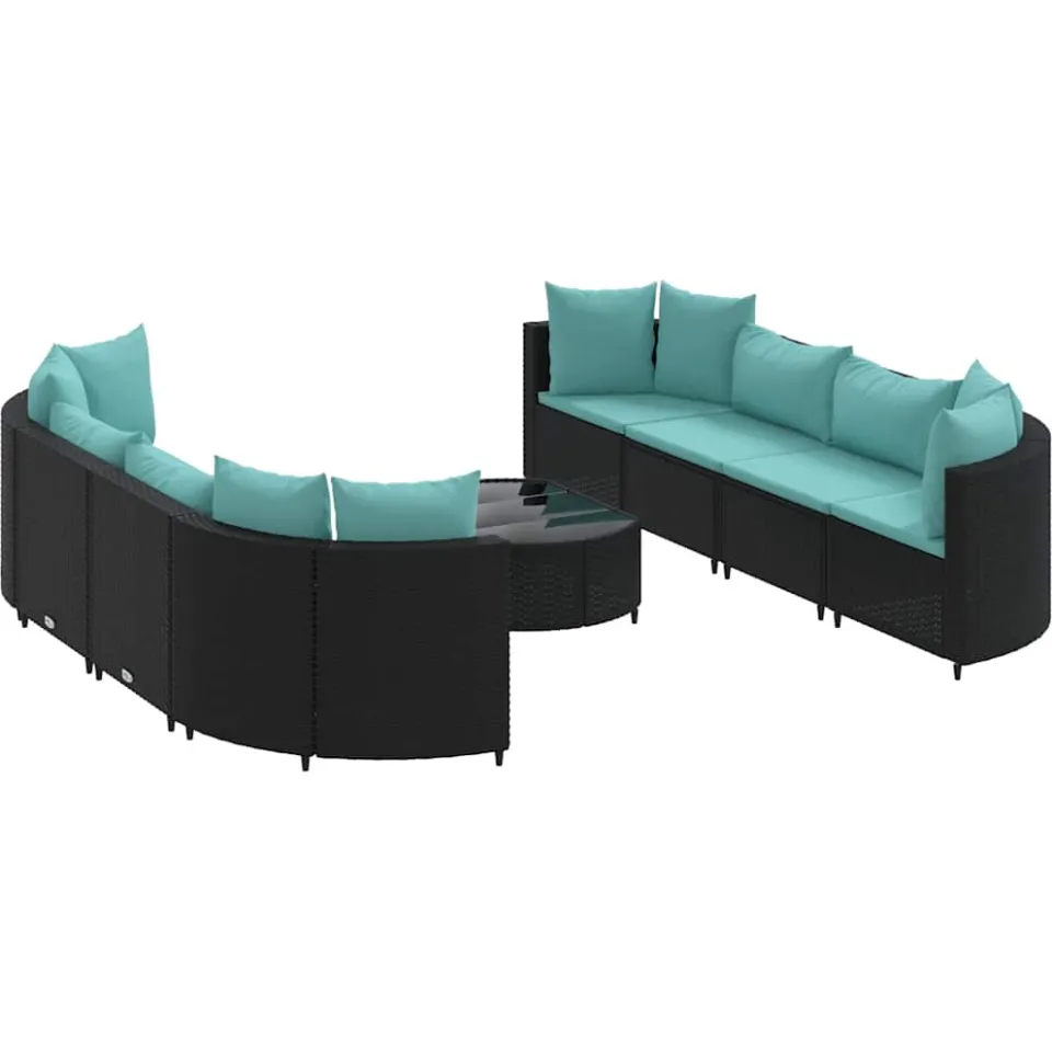 vidaXL 9-delige Loungeset met kussens poly rattan zwart, foto 3