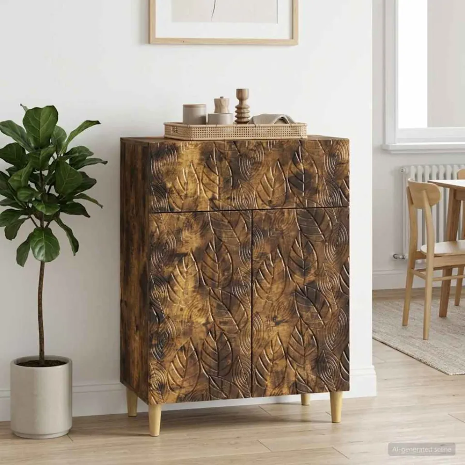 vidaXL Dressoir Gerookt eiken 66 x 34,5 x 90 cm Bewerkt hout, foto 2