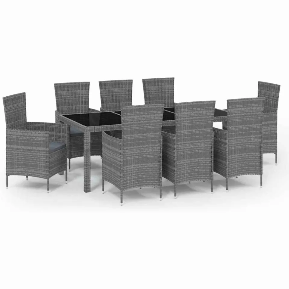vidaXL 9-delige Tuinset met kussens poly rattan grijs, foto 3